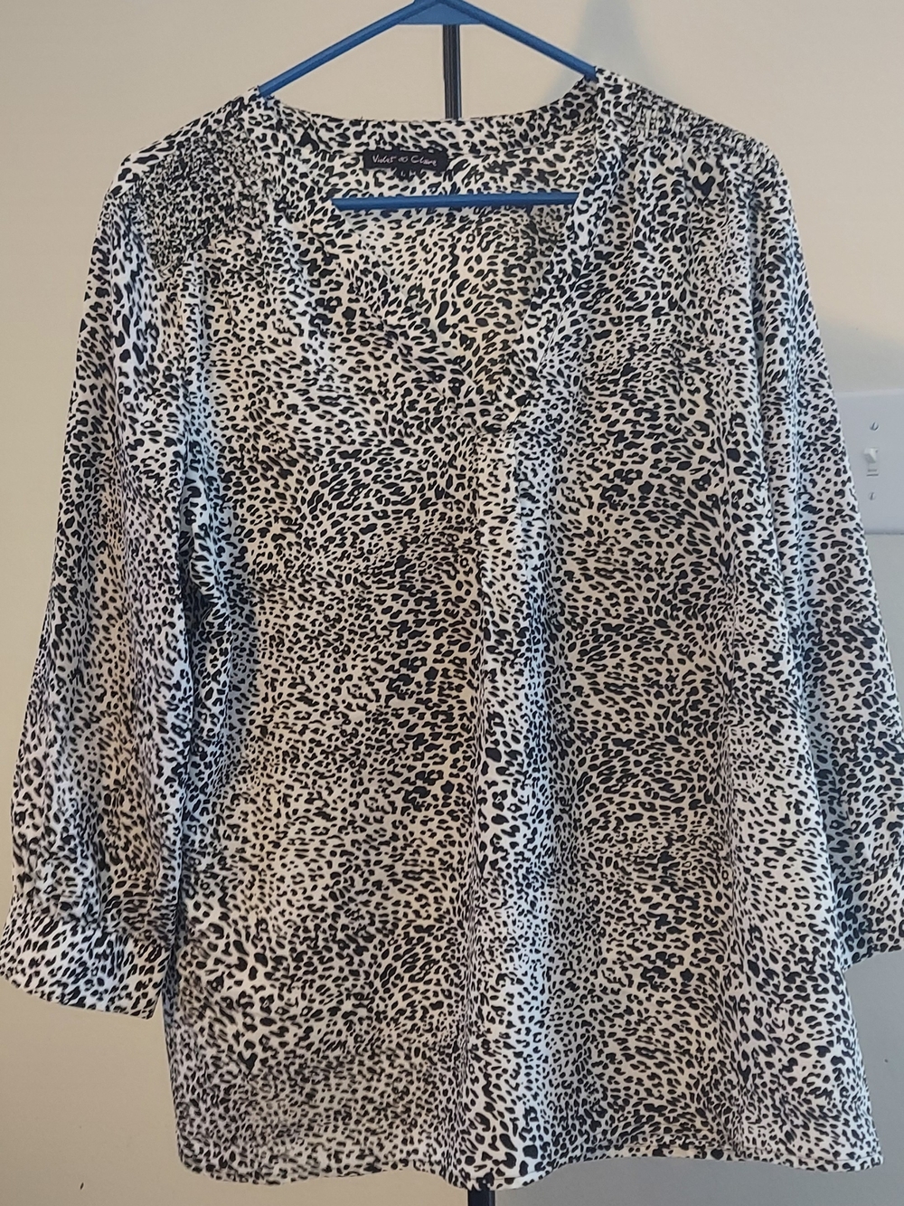 Violet & Claire Black and White Animal Print Button-Down Blouse
